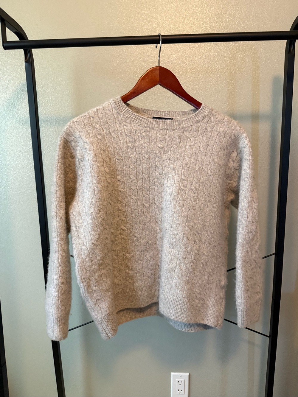 Brandy Melville Cream Grey Cable Knit Crew Sweater